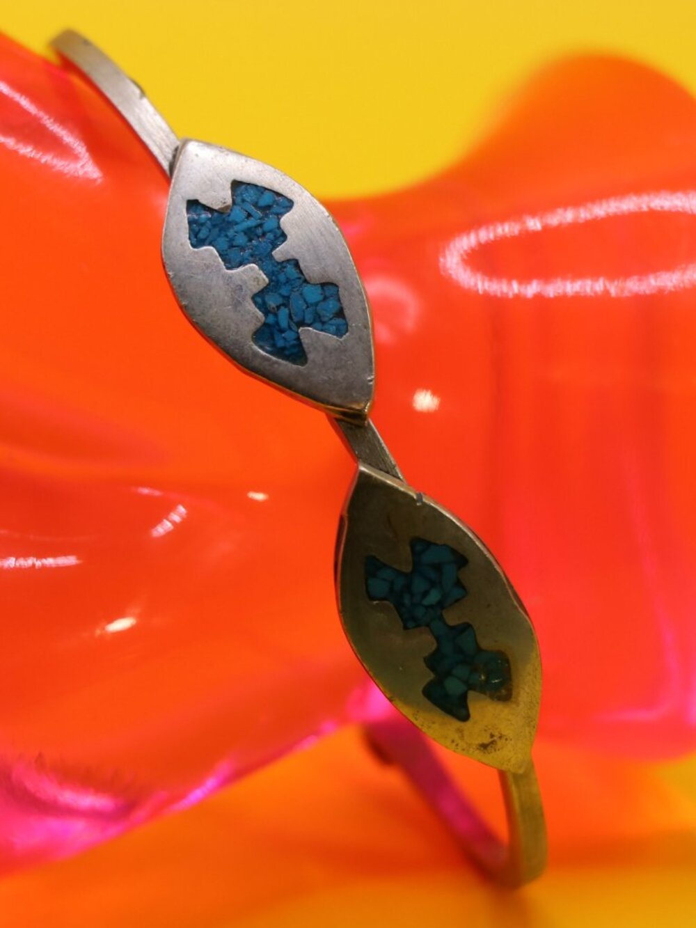 Alpaca Silver (Silver Colored Alloy) Vintage Cuff Bracelet W/ Blue Mosaic Inlay